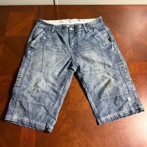 Private Member EST 76 Denim Cargo Shorts Men's Size 36 Distressed Streetwear